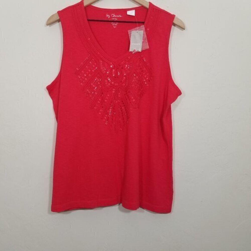 NWT Chico's Cotton Top Sleeveless Tank Red Size 2